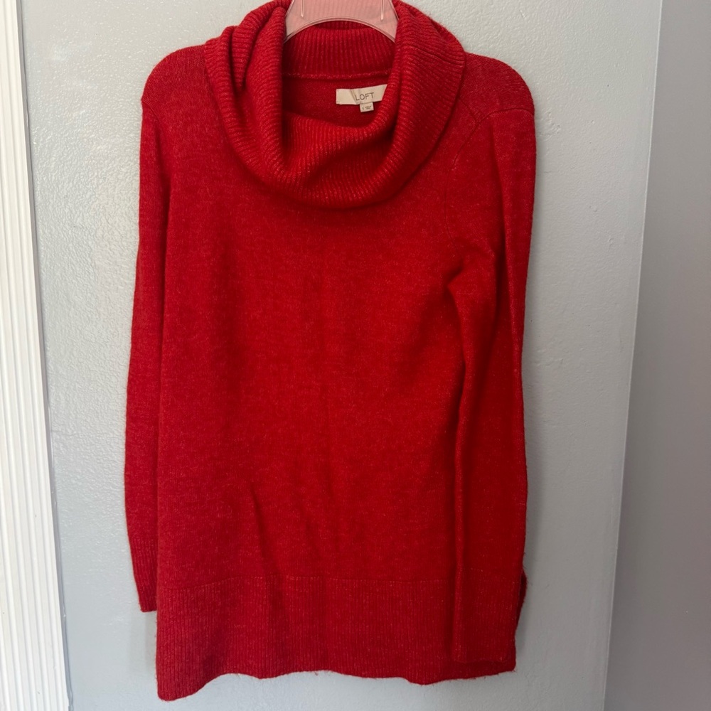 Loft Women’s Small Red Cowl Neck Long Sleeve Sweater